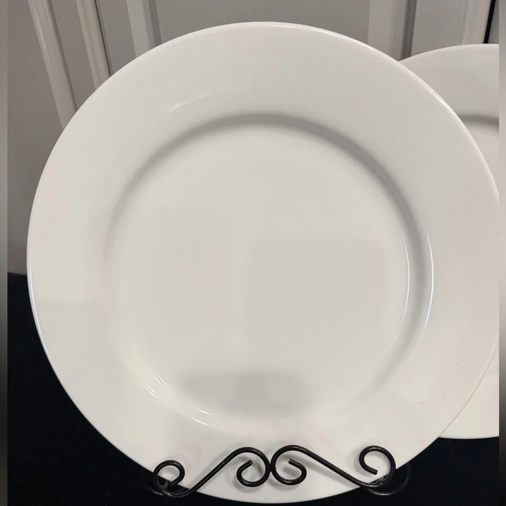 Crate&Barrel Elegant Ceramic White Chop 12” Dinner Serving Plates Set (2)